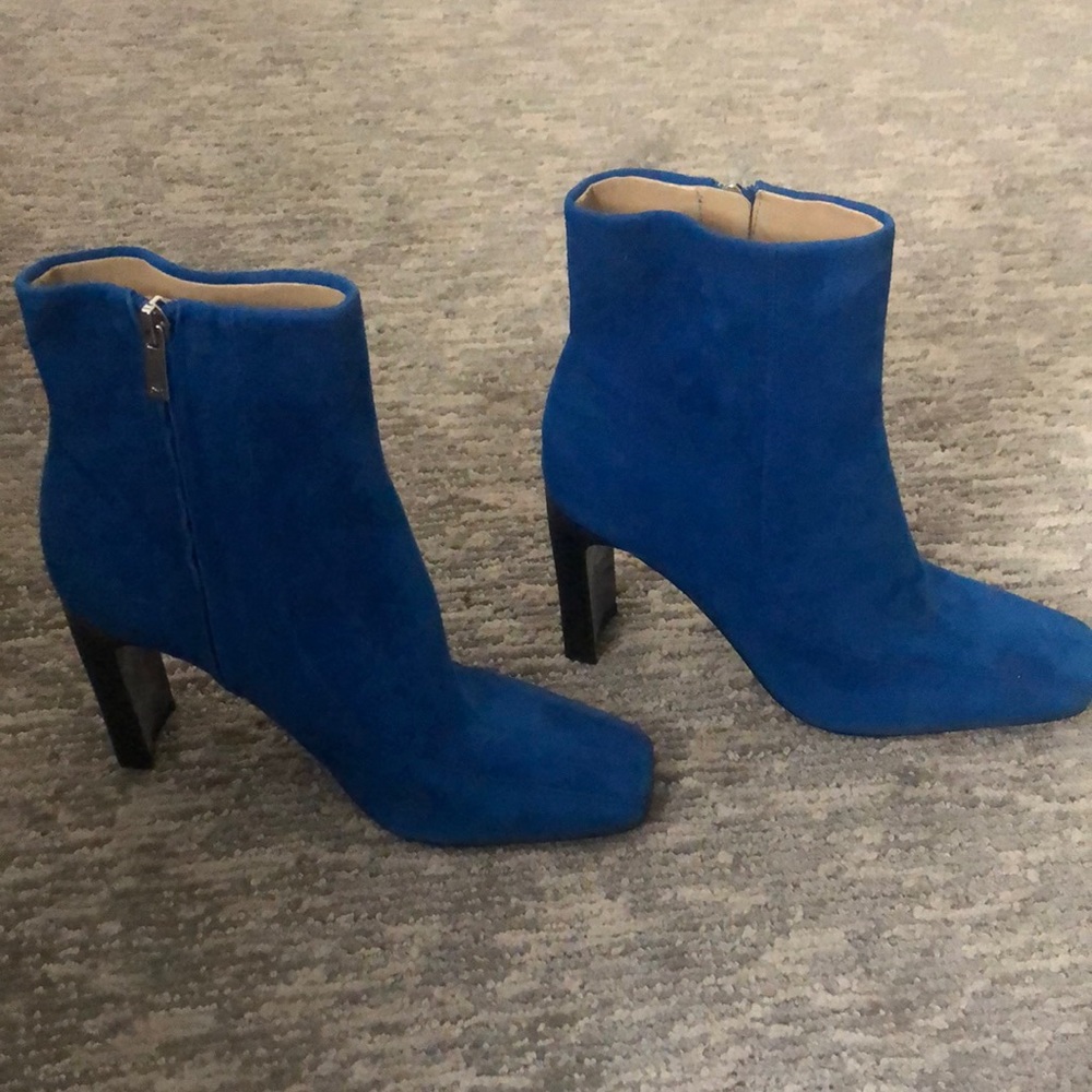 Marc Fisher blue suede bootie with square toe